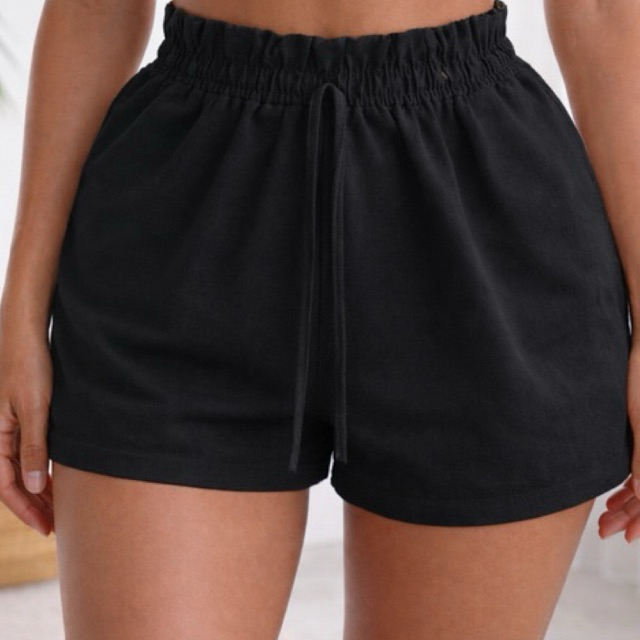 Short Bermuda Femina De Linho Rústico Com Cintura Alta Elástico e Bolso Confortável Para Dia a Dia e Praia