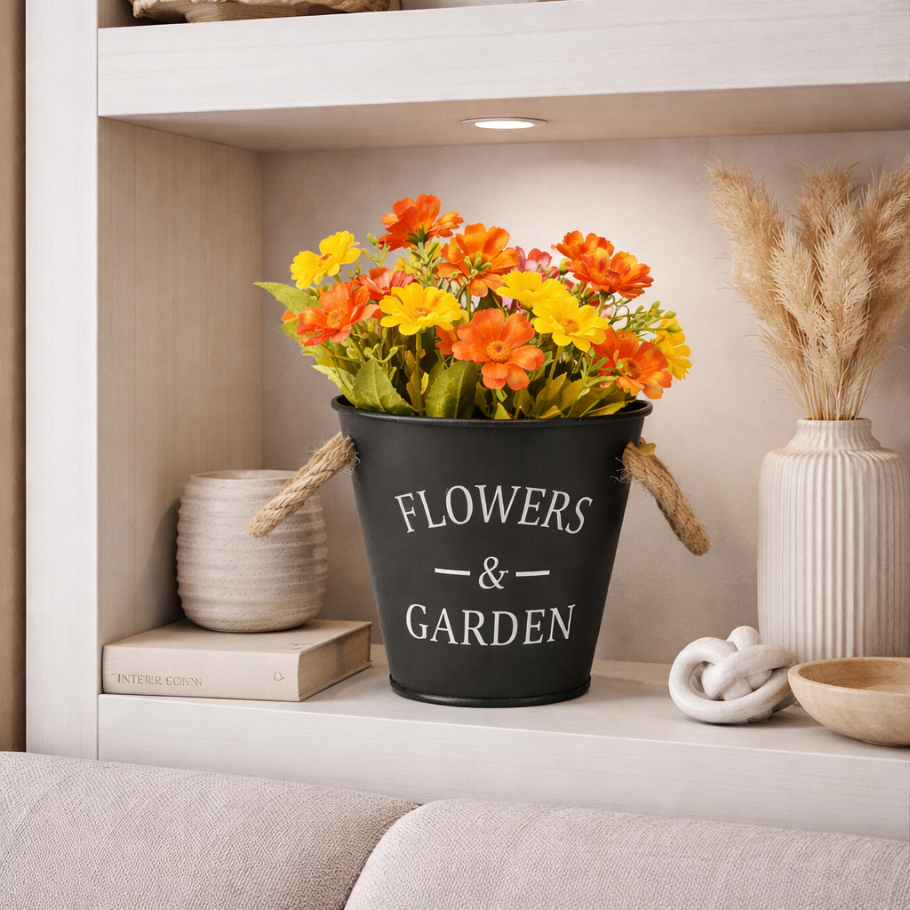 Vaso cachepot rustico com margarida artificial decorativa mesa festa decoração casa jardim nincho