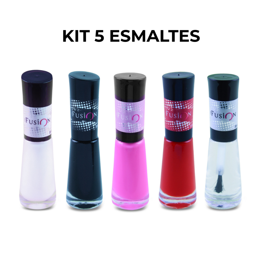 Kit 5 Esmaltes Vegano Cores Essenciais Secagem Rápida Manicure Atacado The Fusion