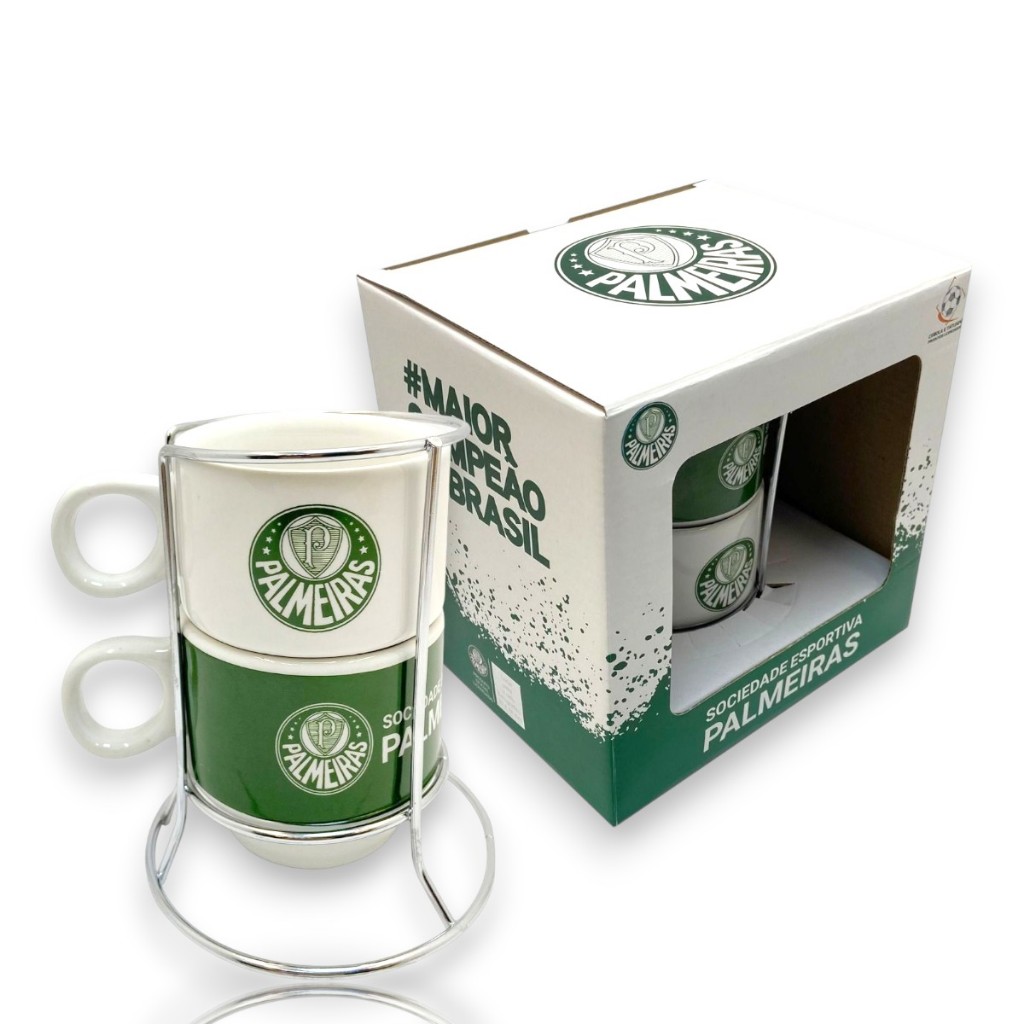 2 XÍCARAS EMPILHÁVEIS PORCELANA OFICIAL PALMEIRAS em Oferta na Shopee