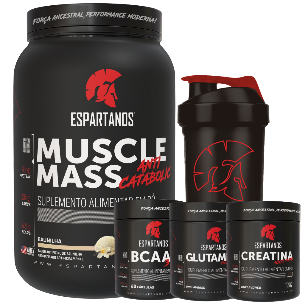 Kit Mass Hipercalórico + Bcaa + Creatina + Glutamina +