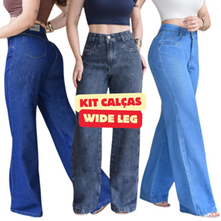 Kit Calça Wide Leg Jeans Pantalona Feminina Cos Alto Carbono Clara e Escura Flare em Oferta na Shopee