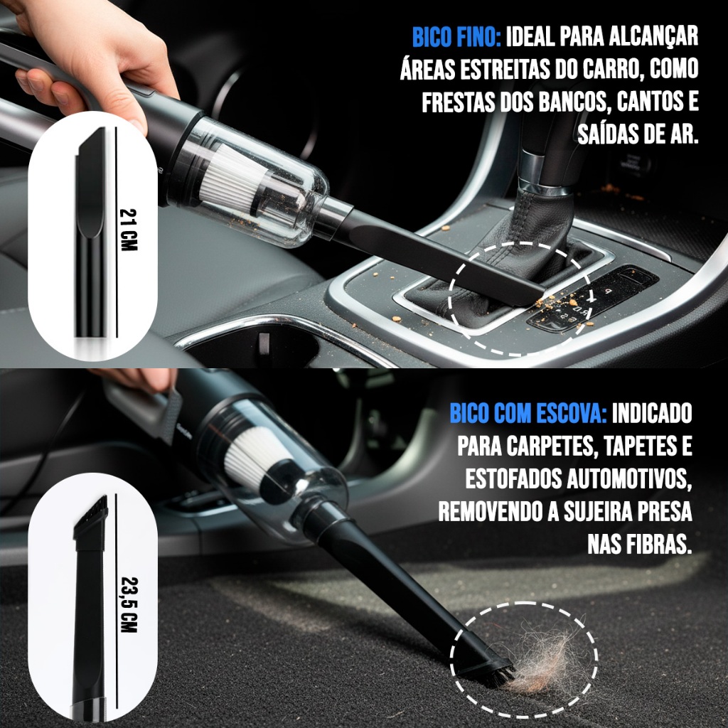 Aspirador de Pó Portátil 12v Automotivo Potente 180w Com Bicos Extras + Cabo de 4 Metros+ Filtro HEPA Lançamento Seed On