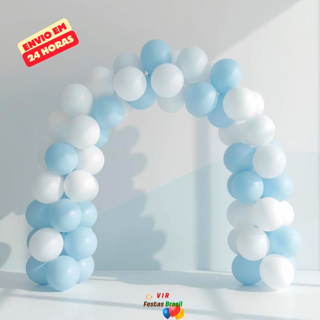 Kit 100 Balões Látex 6,5” Azul Claro e Branco Decoração Festas Aniversários Revelação Bebê em Oferta na Shopee