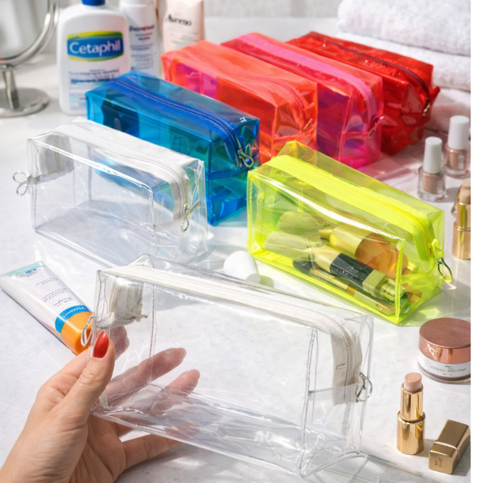 Imagem Necessaire Transparente KIT 2  Estojo Escolar Organizador Maquiagem Viagem Produto de Higiene