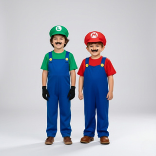 FANTASIA COMPLETA MARIO OU LUIGI + CHAPÉU + BIGODE / FANTASIA PARA CRIANÇAS / CARNAVAL / HALLOWEN em Oferta na Shopee