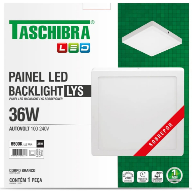 Painel Led Sobrepor Quadrado Lys 36w 3000k Taschibra