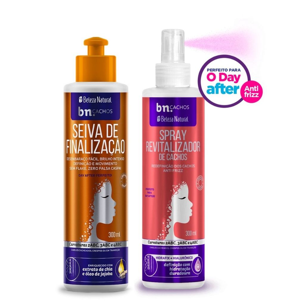 Kit Beleza Natural Spray de Revitalização de Cachos 300ml + Seiva de Finalização 300ml bn.Cachos em Oferta na Shopee