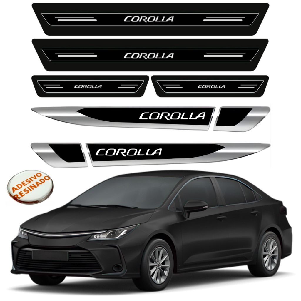 Kit Toyota Corolla Aplique Lateral e Soleira Protetora Porta Adesivos Resinados