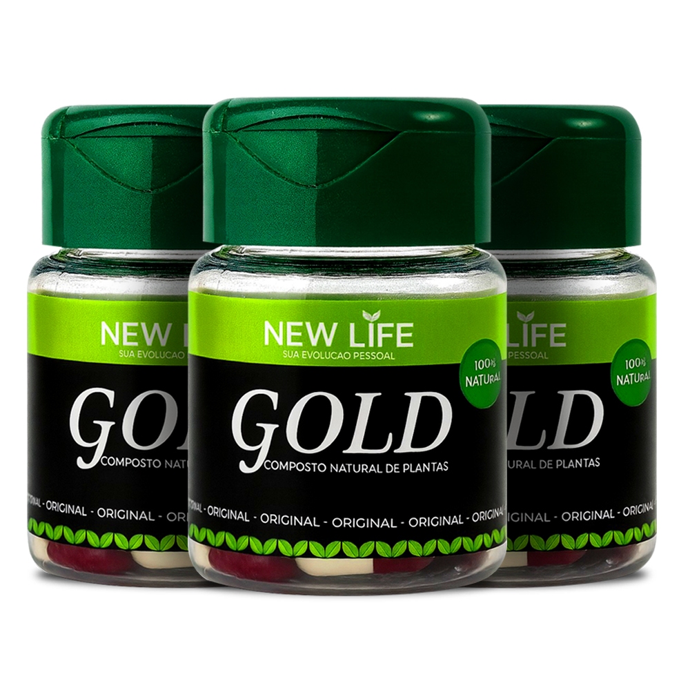 Kit 03 - New Life Gold Termogênico Vitamina em Cápsulas Gengibre Bem Estar Suplemento Vegano