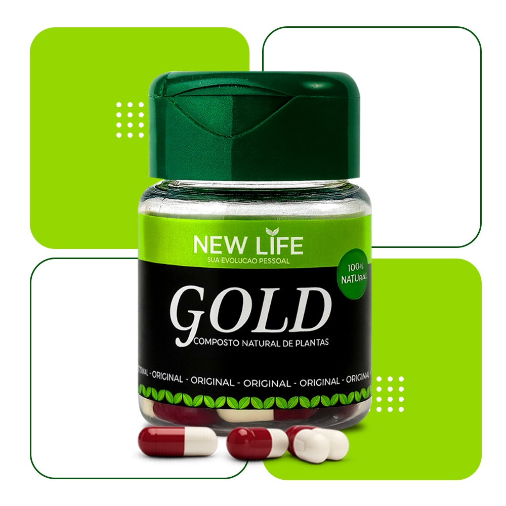 New Life Gold - Vitamina em Cápsulas Gengibre - Termogênico Vegano - Extrato de gengibre + Cromo + Café Verde