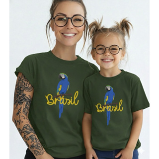 Kit Camiseta Mãe e Filha Brasil Copa do Mundo | Look Tal Mãe Tal Filha Torcedora Camisetas 100% Algodão Estampa DTF em Oferta na Shopee