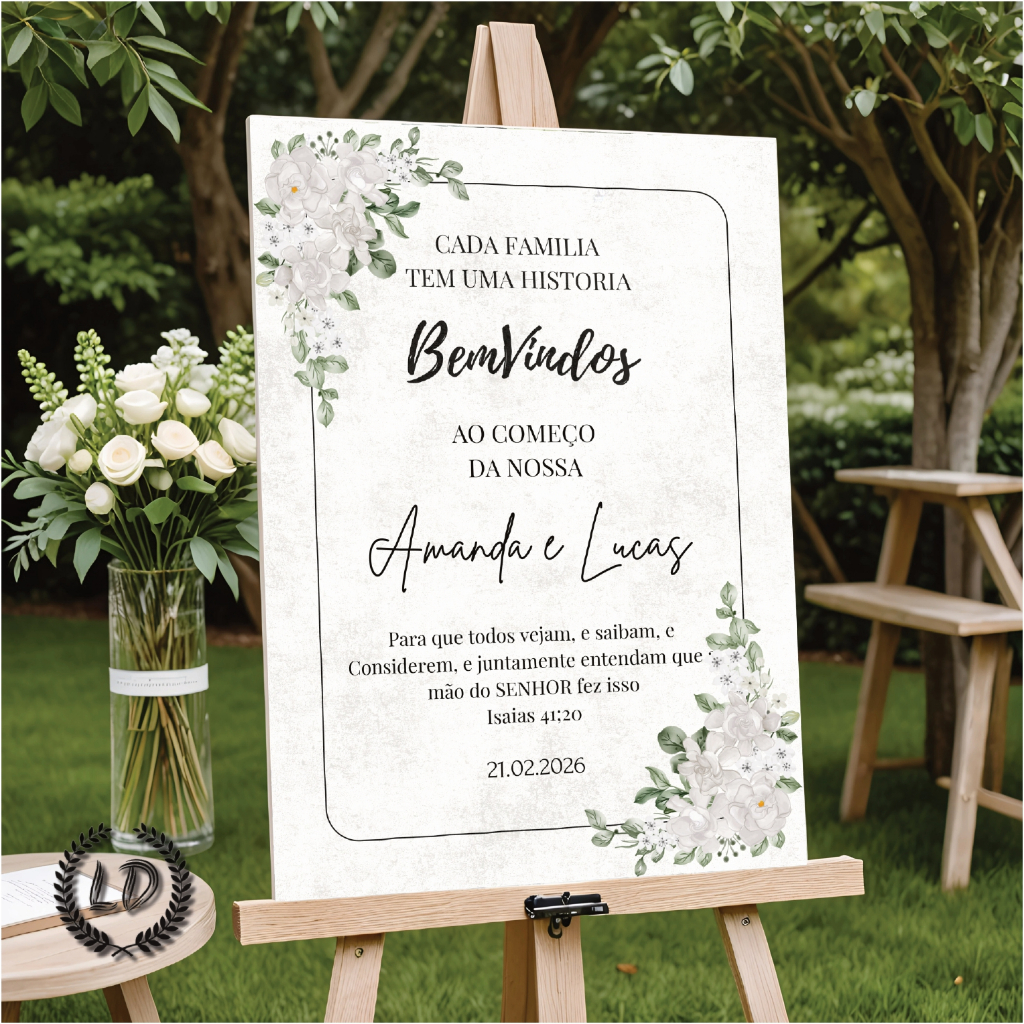 Placa Quadro Placa Decoração Para Casamento Bem Vindos Flores Brancas Nomes e Data Personalizados em Oferta na Shopee