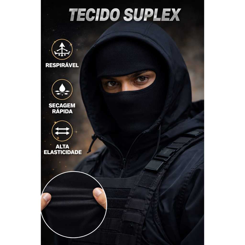 KIT 4 Touca Toca Ninja Balaclava Preta Proteção UV – Moto, Bike, Pesca, Uso Tático, Airsoft e Paintball