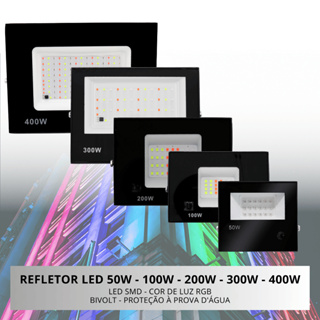 Refletor Led Holofote  Rgb Colorido 50w/100w/200w/300w/400w  Bivolt C/ Controle em Oferta na Shopee