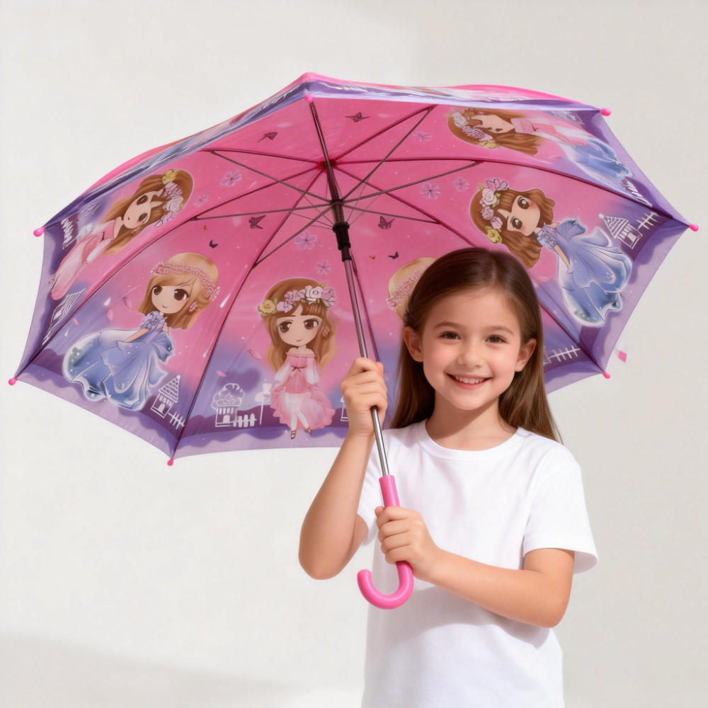 Guarda-chuva Infantil Menina Princesas Bonecas Fofas Rosa Cabo Longo