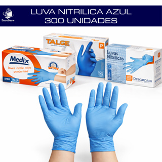 Kit 300 Luvas Nitrílica Azul Sem Pó Tam PP P M e G em Oferta na Shopee