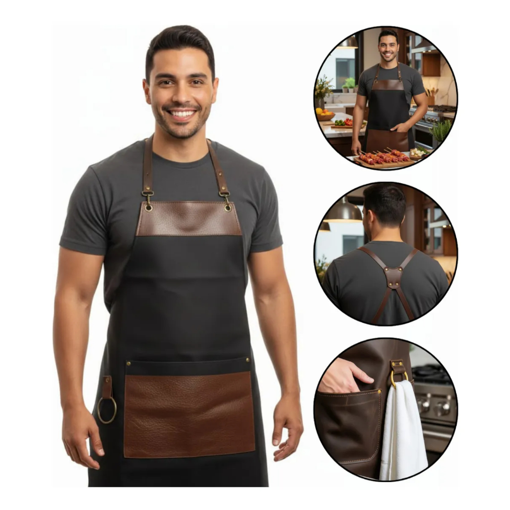 Avental Profissional Masculino com Bolso Cozinha Churrasco Barbeiro Gourmet Resistente