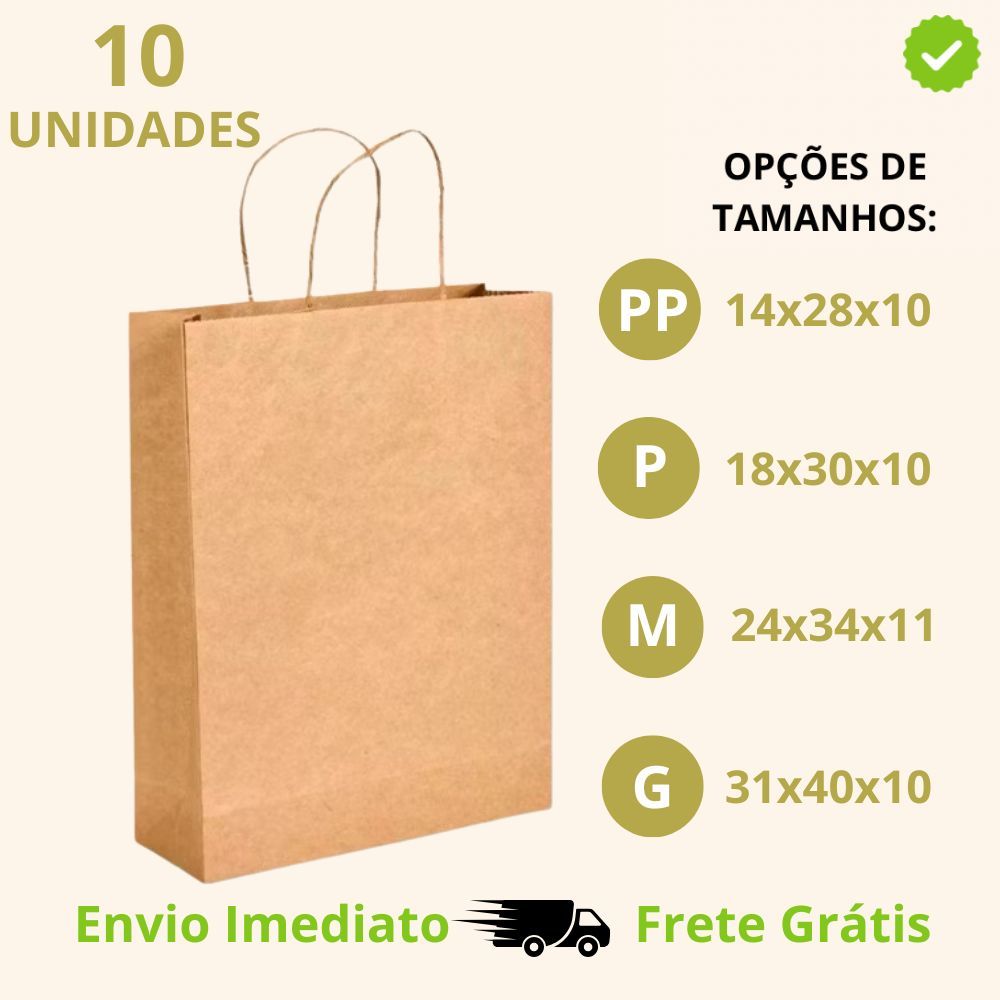 Sacola Papel Kraft | Pacote de 80g com 10 Unidades em Oferta na Shopee