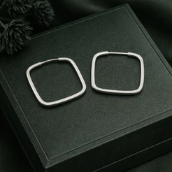 Brinco Argola Quadrada com Fio Quadrado em Prata 925 Legítima Feminino