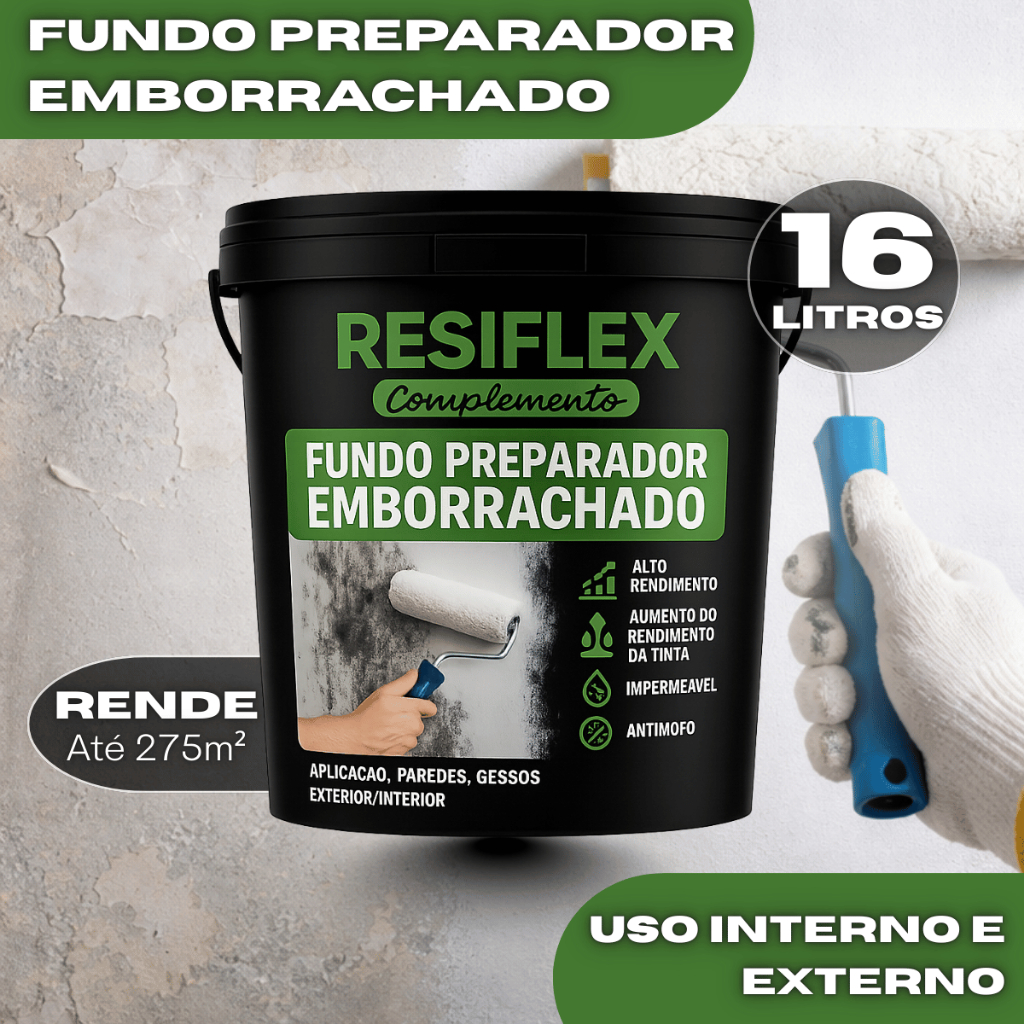 Fundo Preparador Emborrachado Resiflex 16L Sela Poros Proteção Contra Umidade Uso Interno e Externo