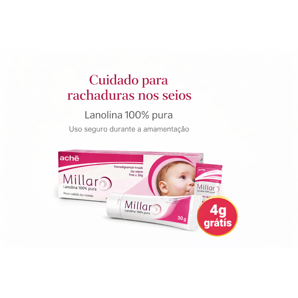 Pomada Millar Lanolina Pura 30g + 4g Grátis | Auxilia na Prevenção de Rachaduras nos Seios em Oferta na Shopee