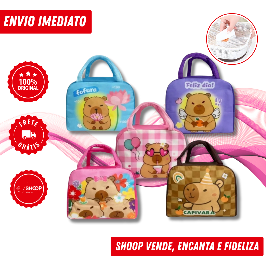 Lancheira Térmica Capivara Infantil | Bolsa Marmita com Alça Escola, Parques, Viagens em Oferta na Shopee