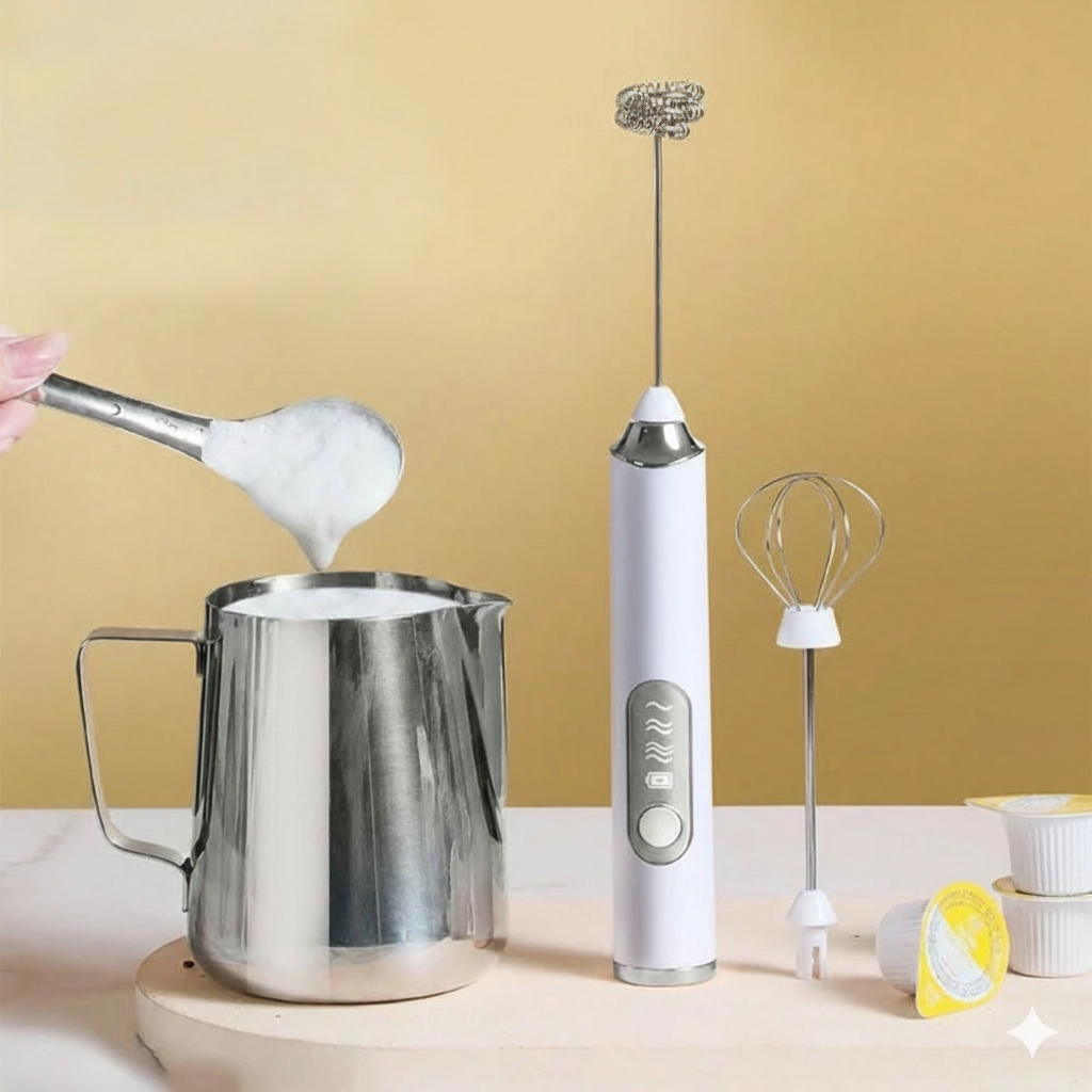 Mixer Batedor Elétrico Portátil Bivolt Premium Branco – Mixer para Bebidas