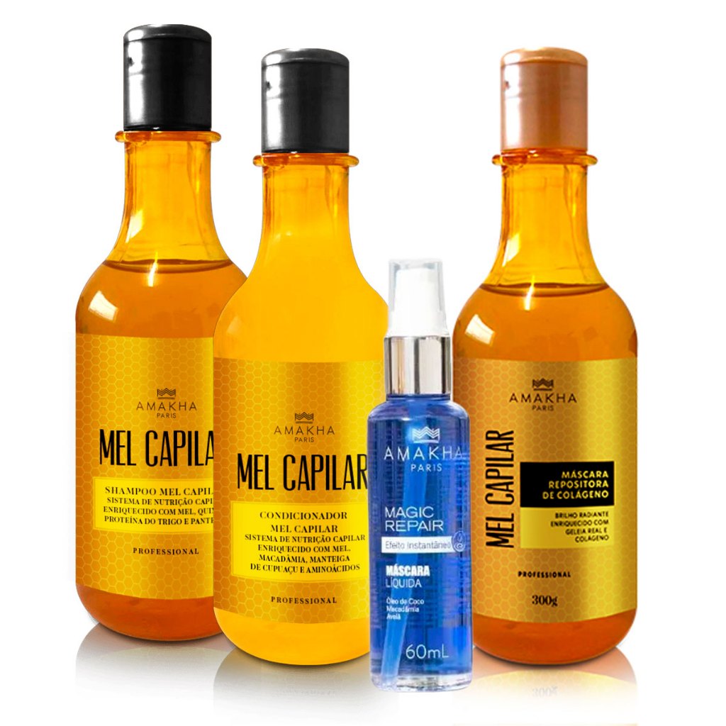 Kit Nutrição Intensa Mel Capilar Amakha Paris - Shampoo, Condicionador e Duas Máscaras de tratamento