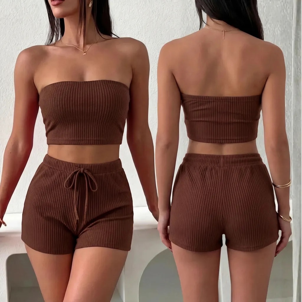 Conjunto Femenino Cropped e Short Conjunto Feminino Verão Canelado Top e Shorts Feninino Duas Peças Tamanho 36 ao 58 em Oferta na Shopee