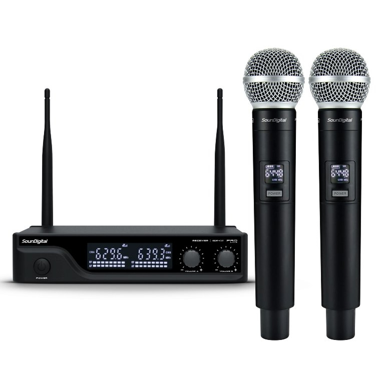 Microfone Sem Fio Duplo SounDigital Pro Line SD402 UHF Digital Profissional Alta Fidelidade em Oferta na Shopee