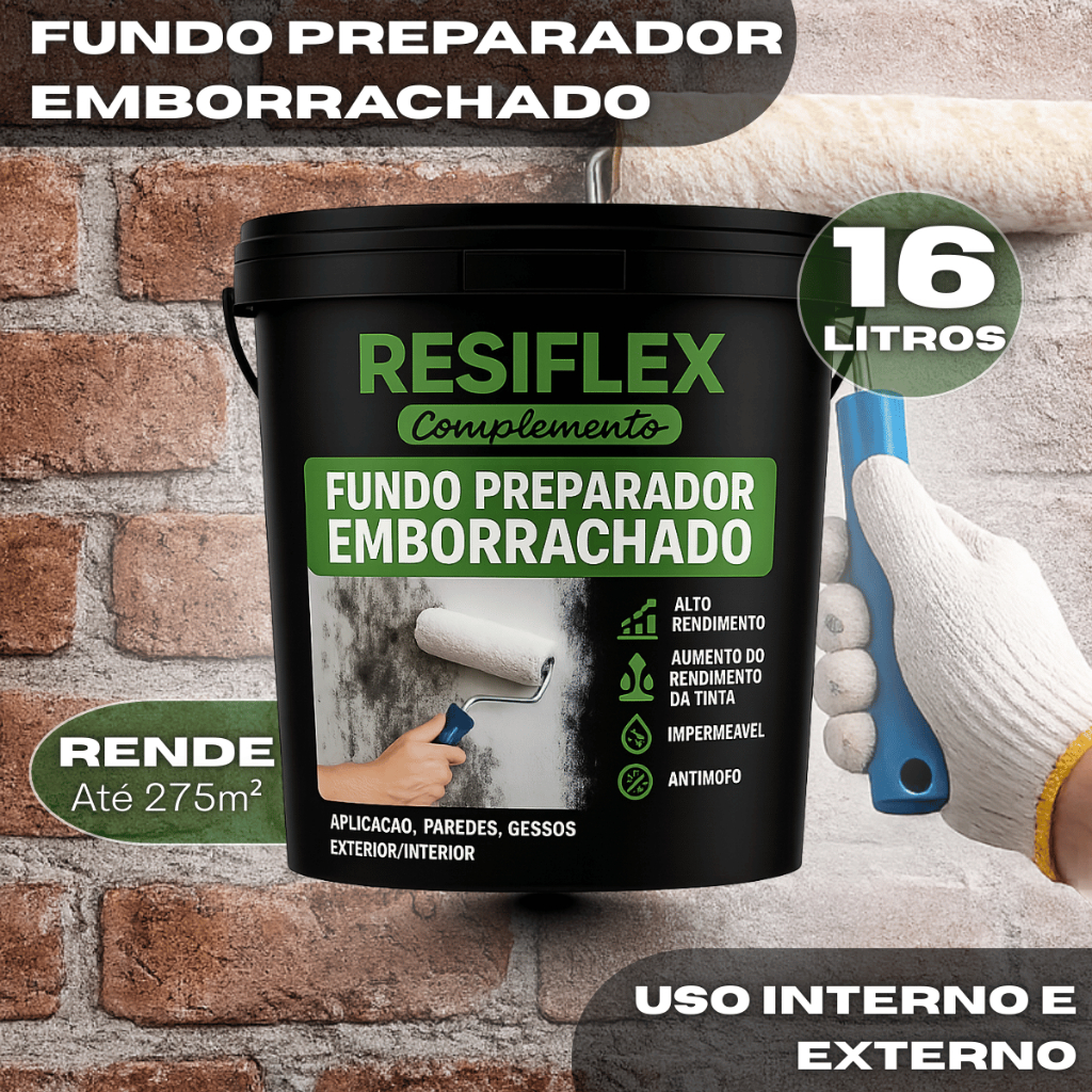 Resiflex Fundo Preparador 16L Parede Laje Reboco Drywall Proteção Contra Umidade Interno e Externo