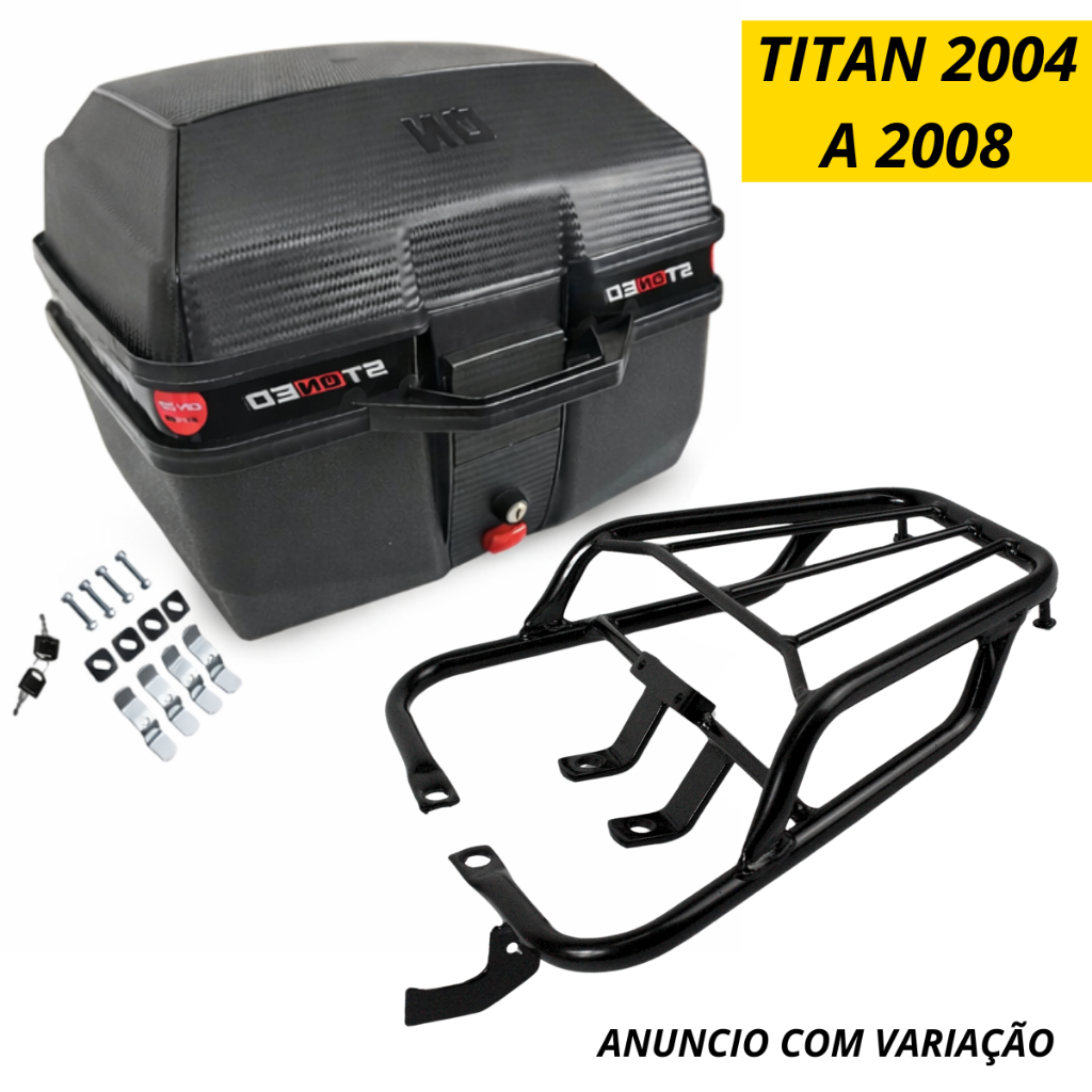 Baú Moto 35L Stoned ou Bagageiro CG Titan 125 150 2004 a 2008 Preto Aço Tubular em Oferta na Shopee