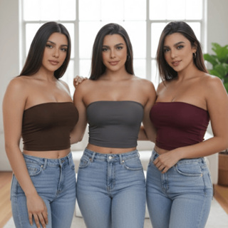 Kit 3 Top Tube Feminino Corpo Ajustado Sensação Leve Tendência Atemporal Look Casual Fashion em Oferta na Shopee