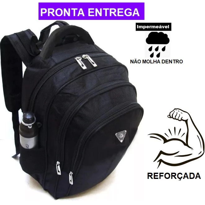 Mochila Escolar Resistente Bem Espaçosa Faculdade Trabalho Viagem Cor Preta