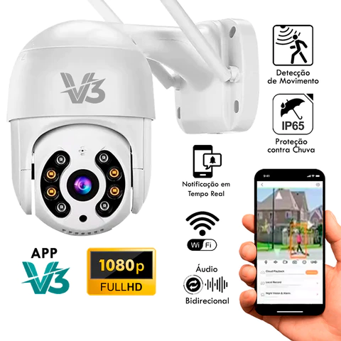 Câmera De Segurança V3 A808 Wi-Fi HD Interna/Externa 1080p Detecção de Movimento Prova d'agua App:V3
