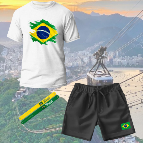 Conjunto Brasil + Pulseira torcedor Camiseta + Short Brasil Copa do Mundo 2026 Infantil 1…