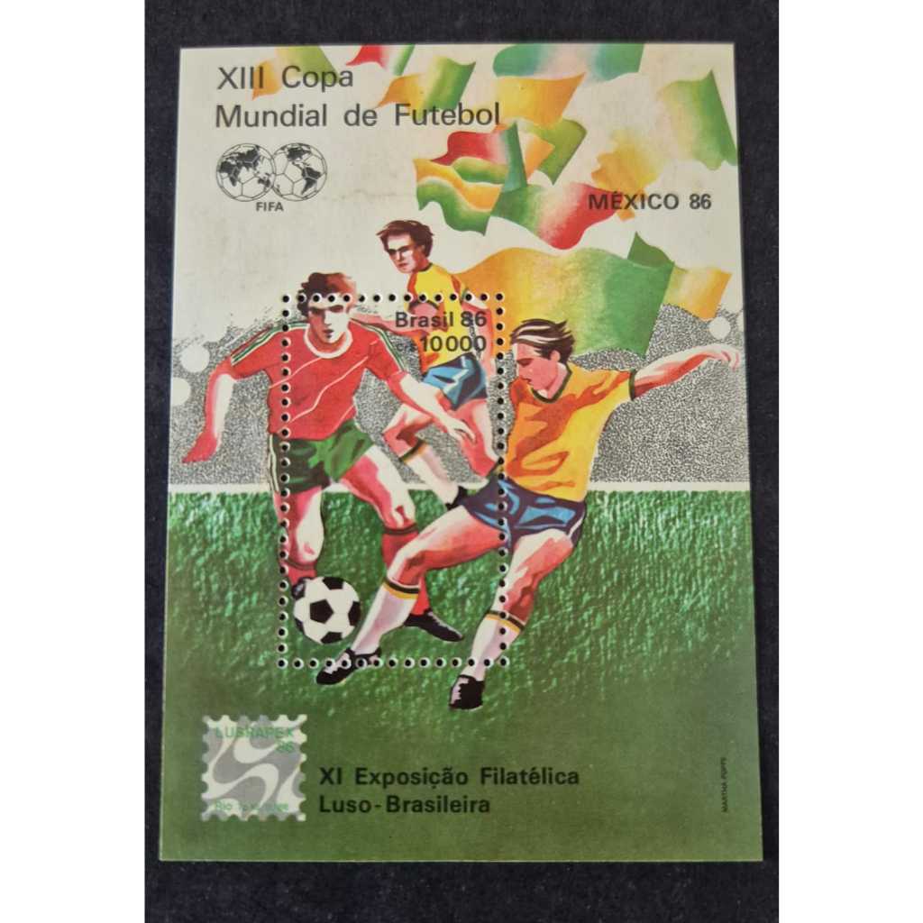 Bloco selo dos correios B-71 - 13º Campeonato Mundial De Futebol - México - 86 - filatelia