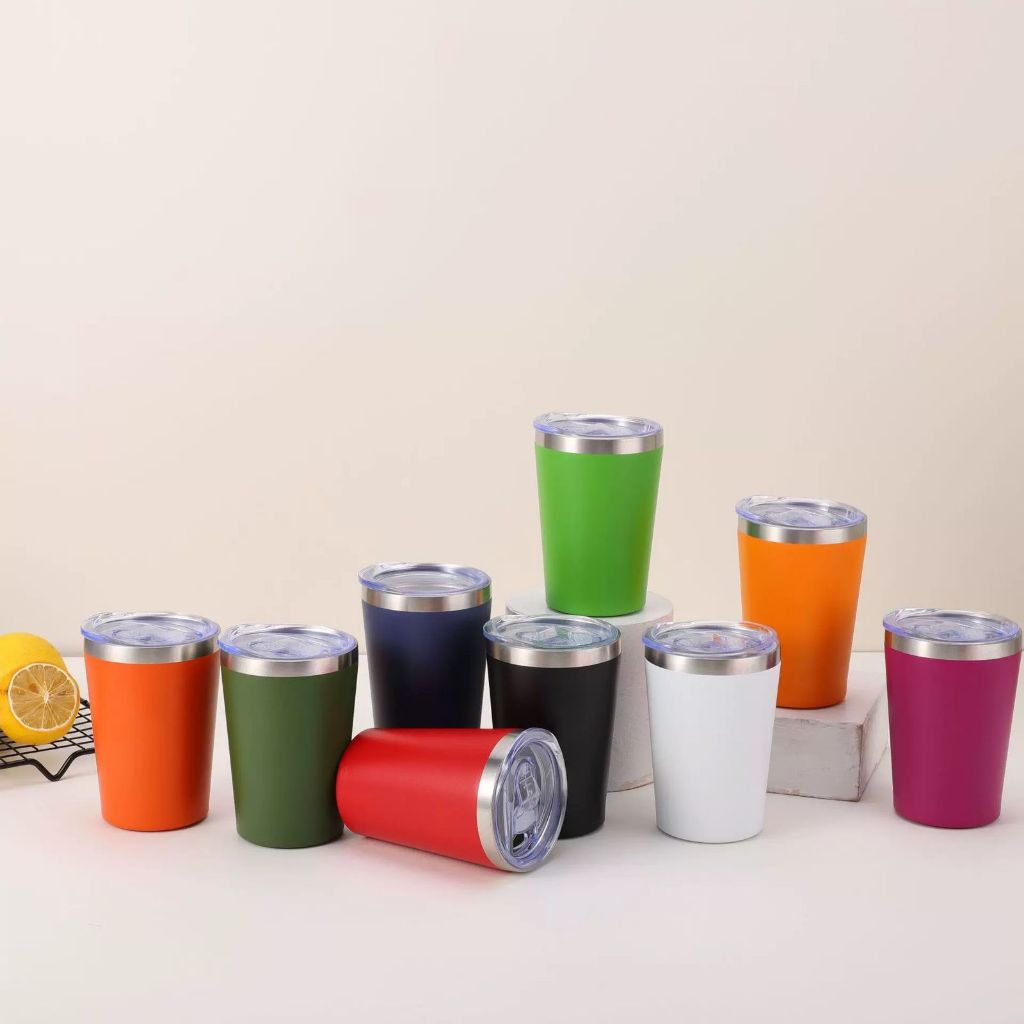 Copo térmico de aço inoxidável 360 ml – camada dupla a vácuo, formato cônico com tampa em Oferta na Shopee