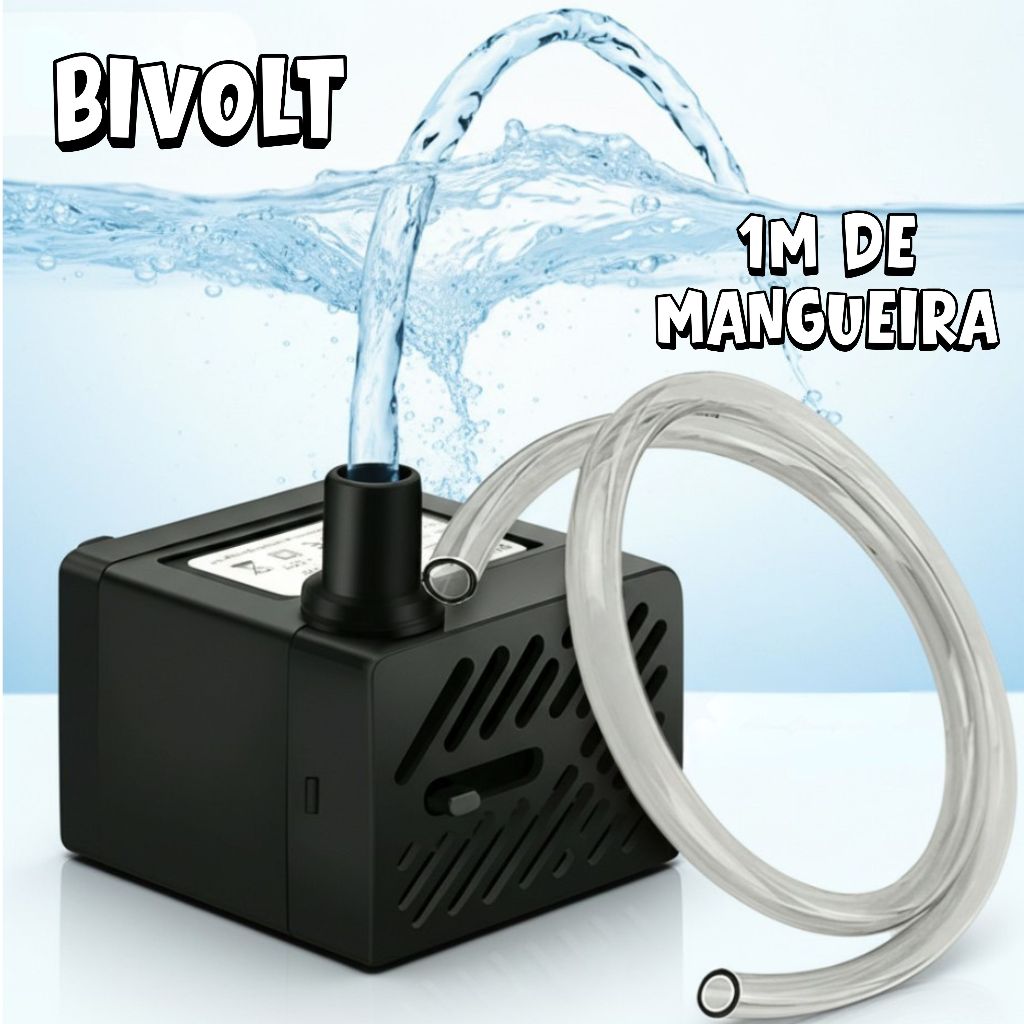 Bomba Submersa Bombinha Motor com Mangueira Para Aquário Fonte Água Bebedouro Pet
