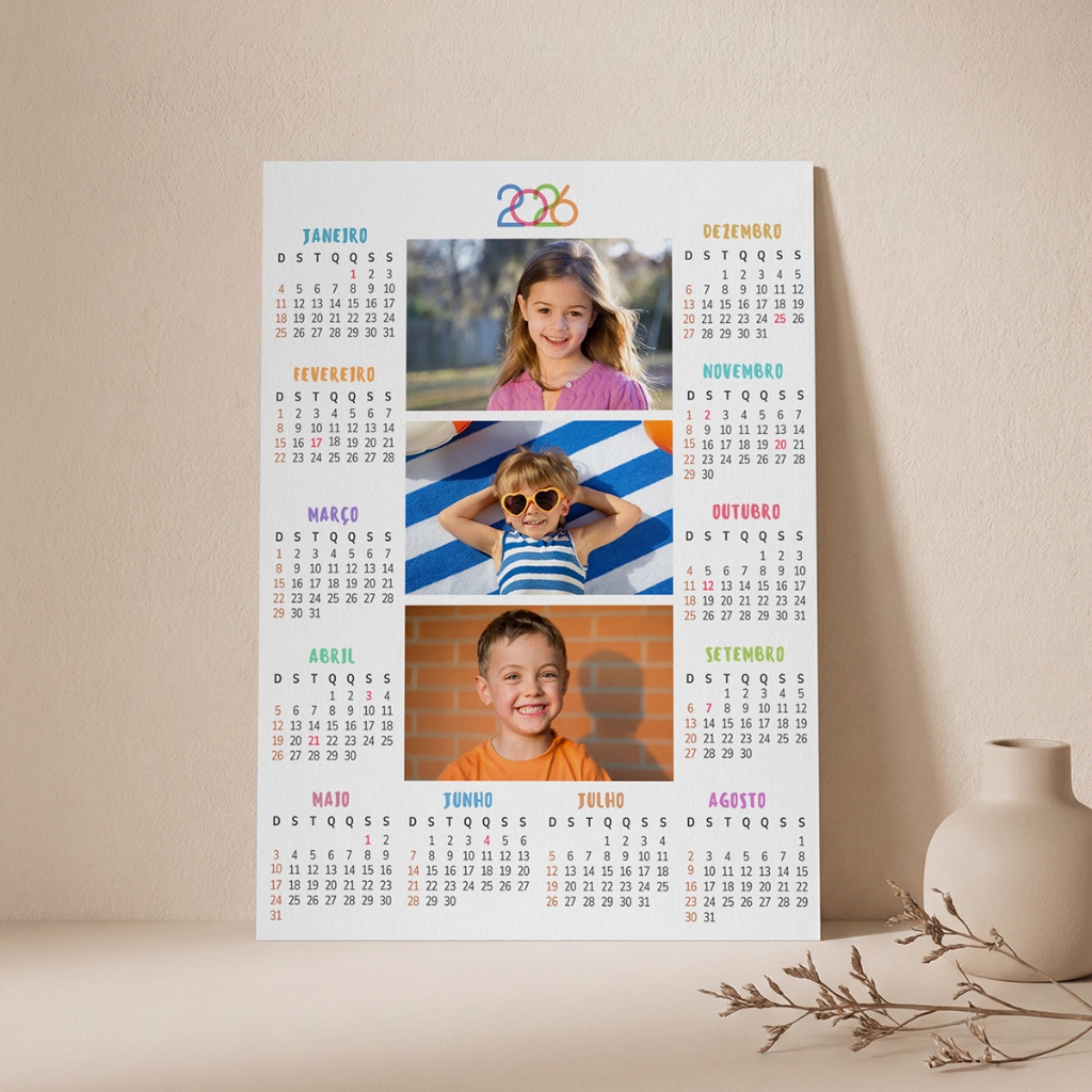 Calendário Personalizado 15x21 com Ímã Total - Foto Revelada Profissional (Não Desbota)