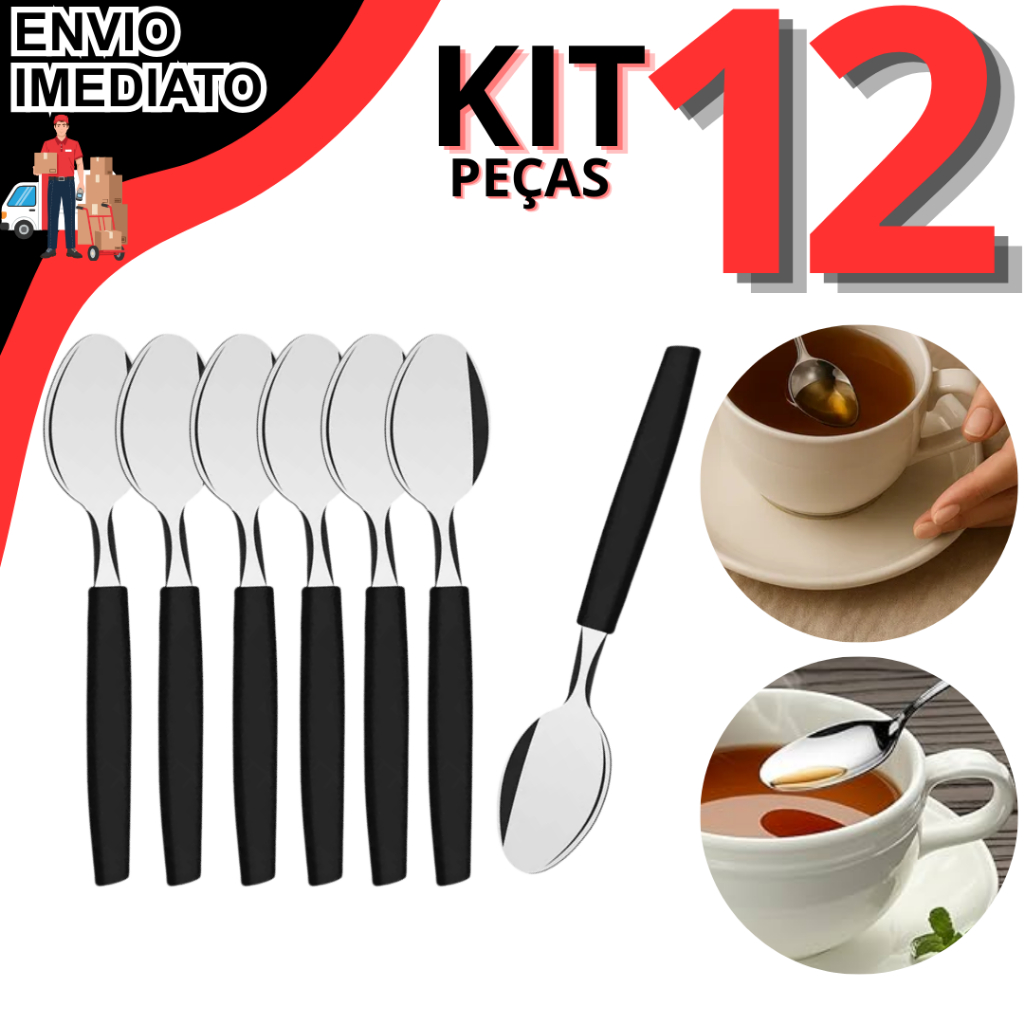 Kit 6/12 Colher Colheres de Chá Café Em Inox Cabo de Plástico Resistente Qualidade Premium em Oferta na Shopee