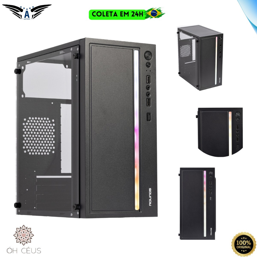 Gabinete Gamer Viper Black Com Led Frontal RGB Mini Tower Compacto Lateral Acrilico Vidro Sem Fan