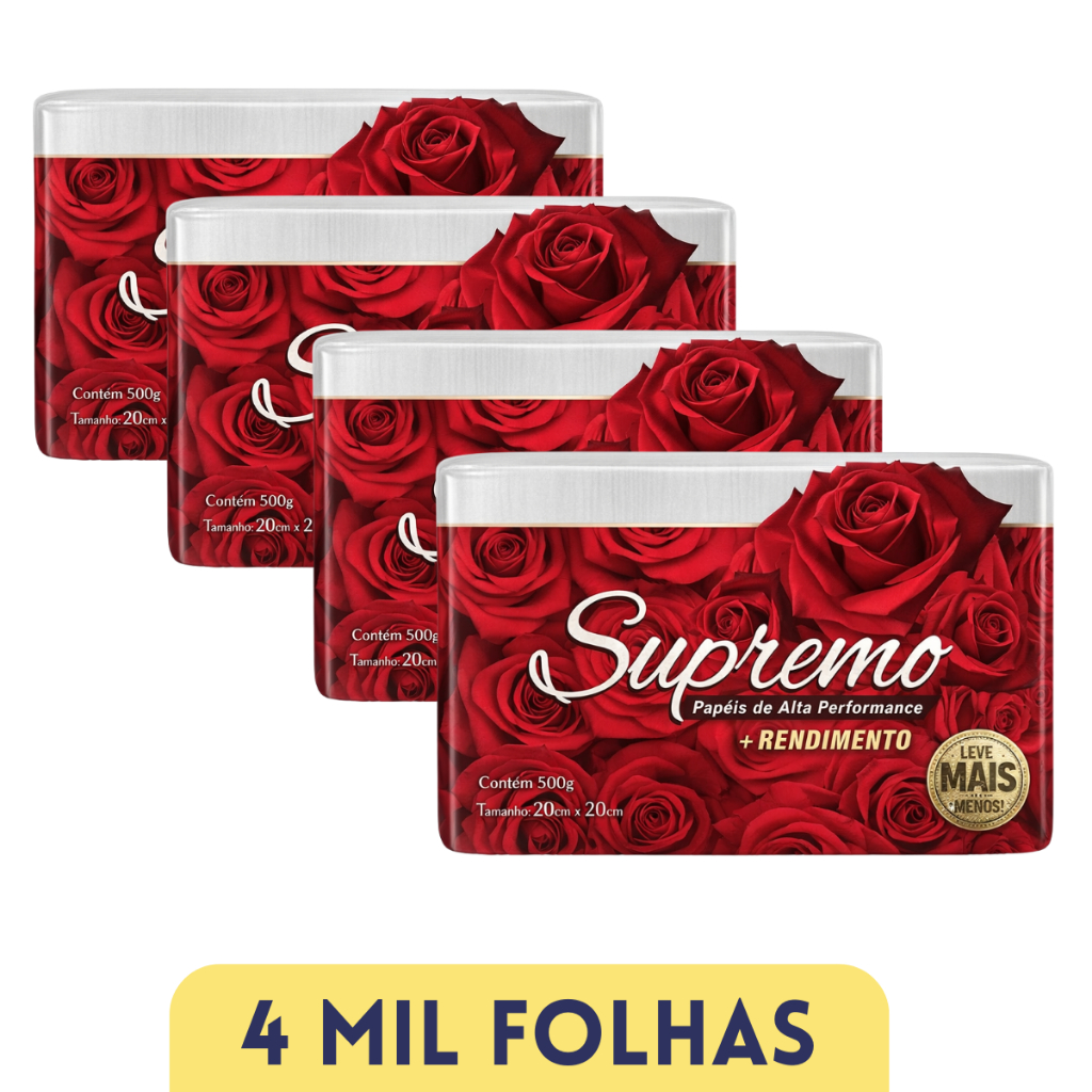 Papel Toalha Interfolha Branco 100% Virgem Supremo– 4 Pacotes com 500g cada - 4000 folhas aproximadamente