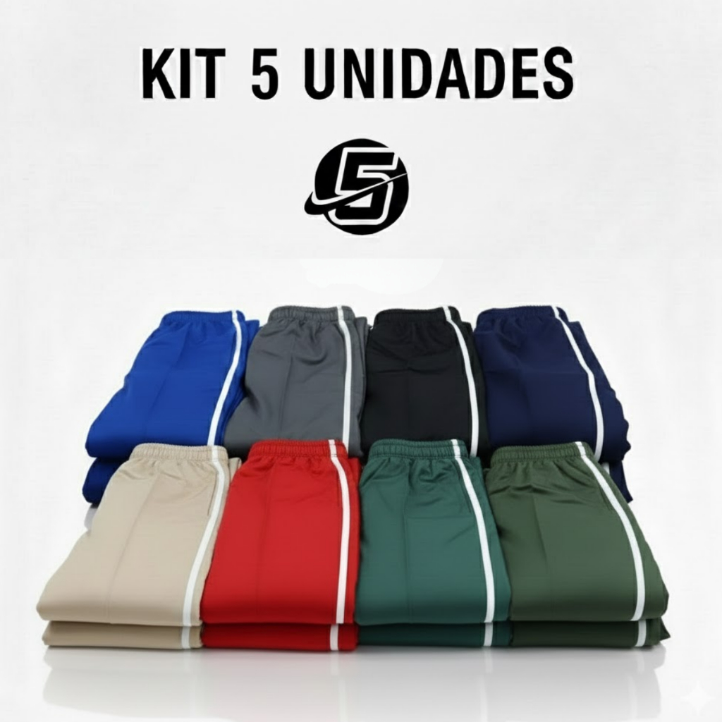 Kit C/5 Pçs Calça Tactel Masculina Esportiva Secagem Rápida