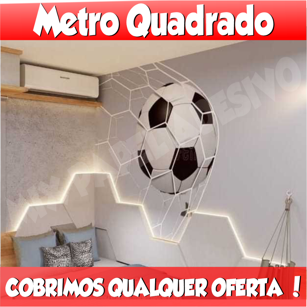 Papel de Parede para quarto de menino Futebol Neon 3D para quarto de menino + Nome  M² parede total