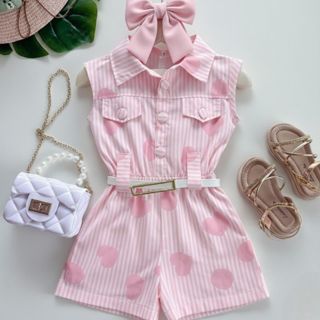 Macaquinho Infantil Menina Listrado Com corações em Oferta na Shopee