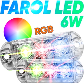 Par Faróis LED RGB AJK 6W Automotivo Strobo 12V Colorido 2 Faróis Alta Potência e Efeito Som em Oferta na Shopee