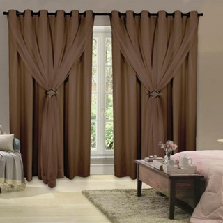 Cortina Corta Luz 4,00m X 2,40m 100% Blackout Com Voil Tabaco Para Sala Ou Quarto Para Varão Simples em Oferta na Shopee