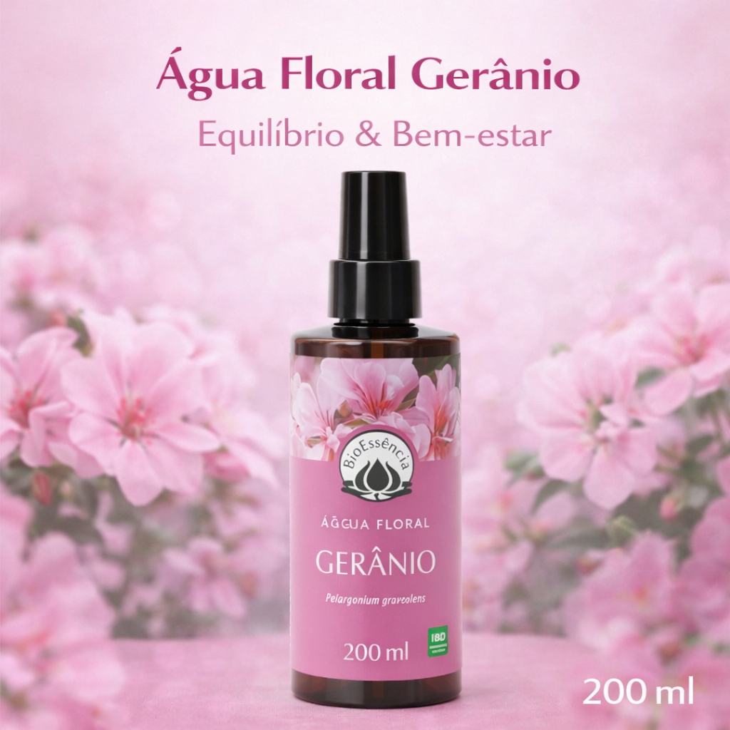 Água Floral Gerânio Regulador Revitalizador Hidrolato Home Spray Ambiente Corpo Bioessencia 200ml